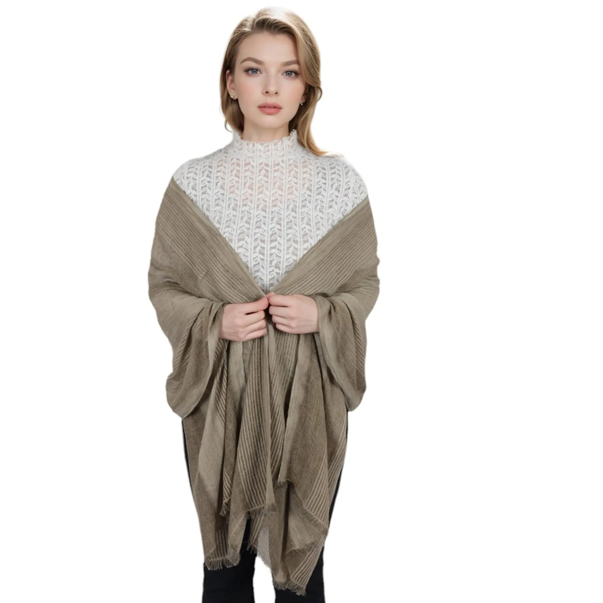 Anna-Kaci Vintage Textured Striped Scarf Lightweight Fringed Soft Warm Wrap Shawls for Women