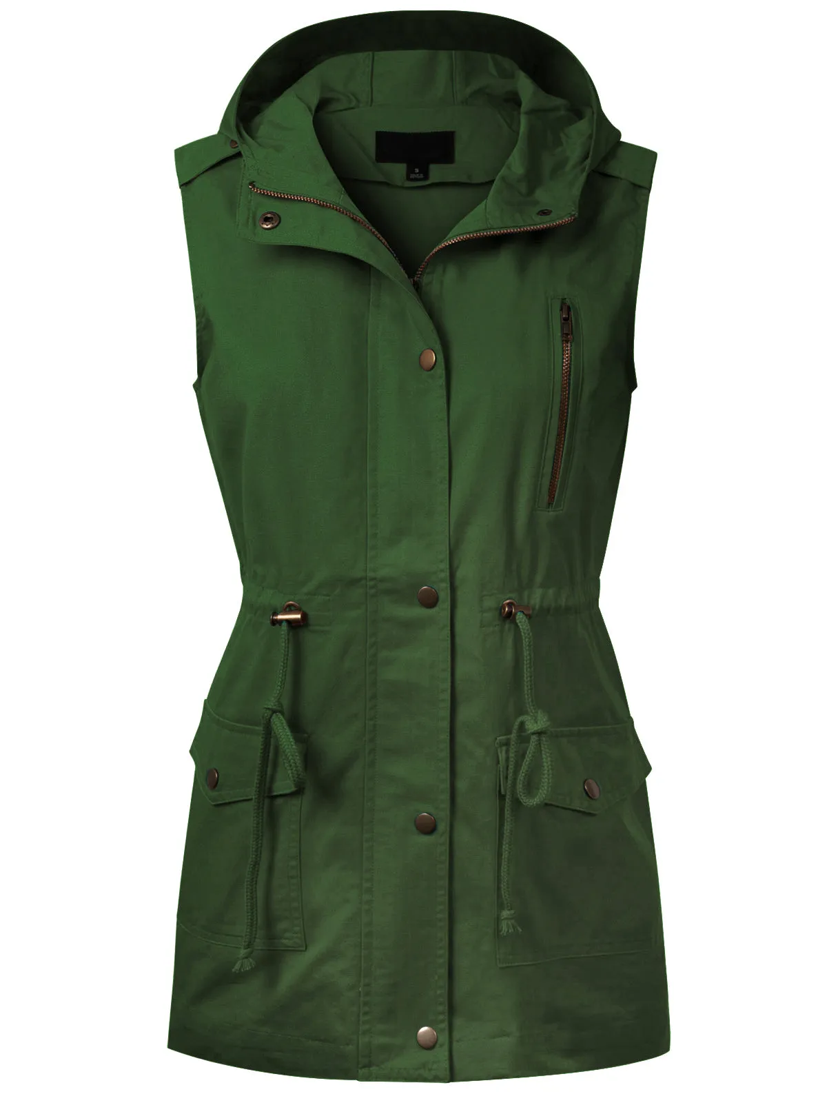 Hooded Adjustable Drawstring Utility Pocket Anorak Jacket Vest