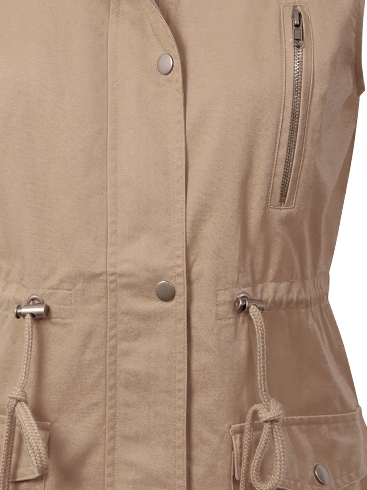 Hooded Adjustable Drawstring Utility Pocket Anorak Jacket Vest