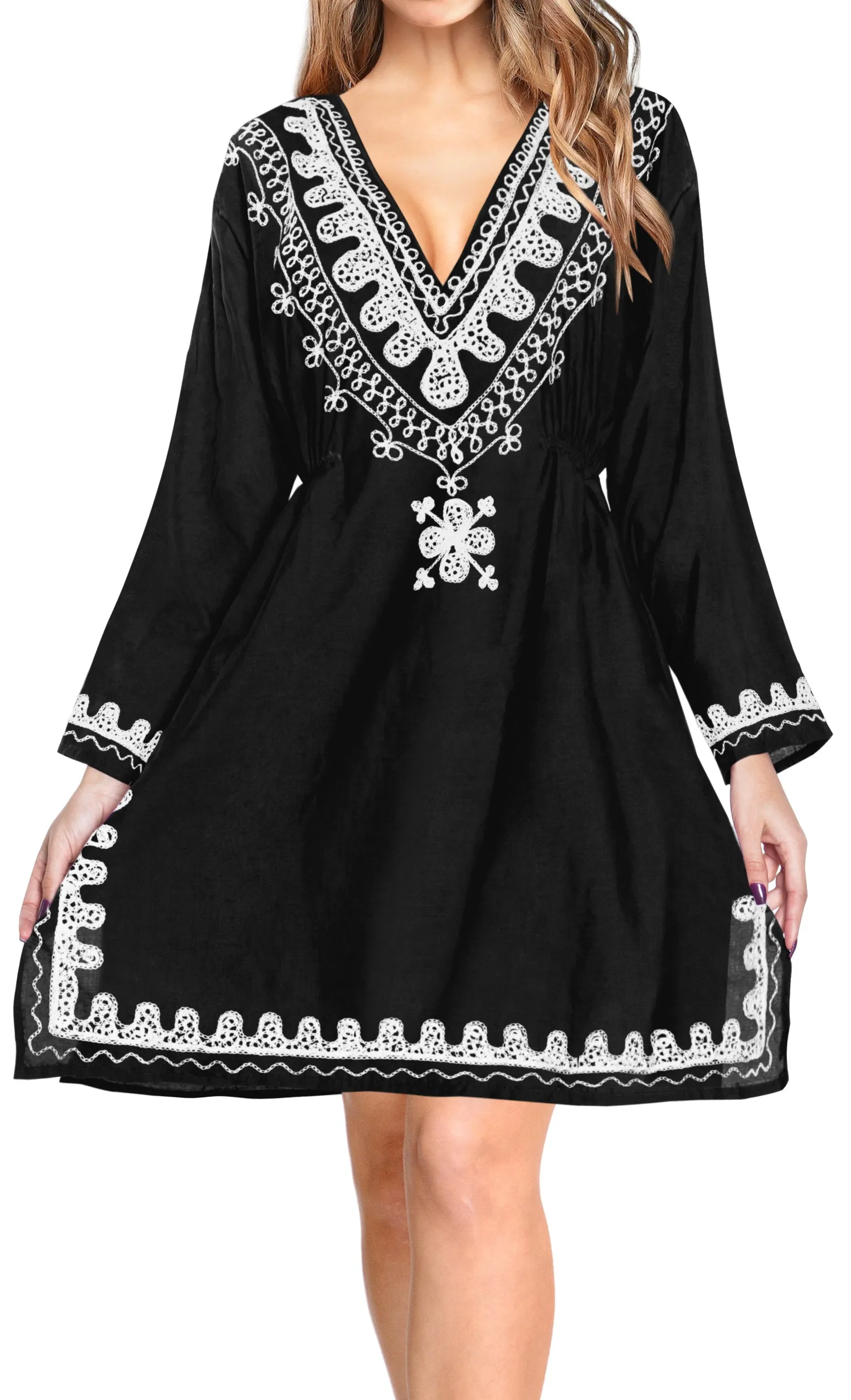 Women's Swimsuit Rayon Stetchy Embroidered Bikini Beach Cover up Swimwear Black